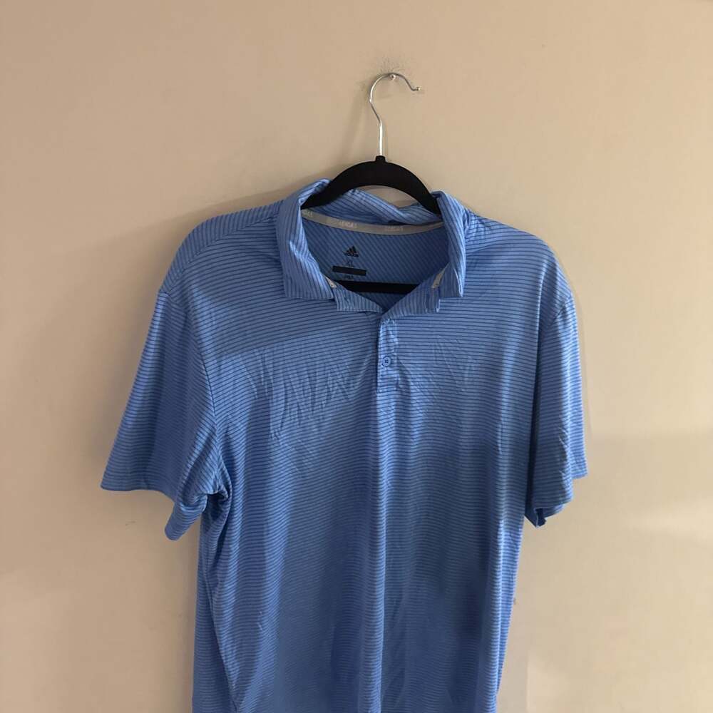 Adidas Blue Striped Golf Polo Shirt - Men's XL